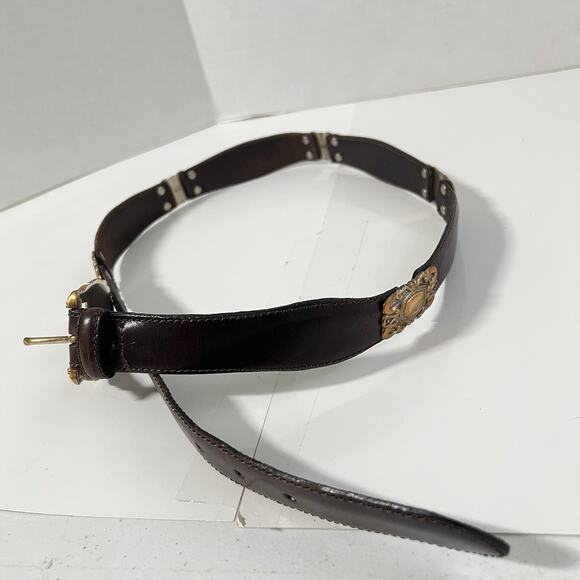 Fossil Brown Leather Belt Western Concho Womens XL Silver Gold 90’s Y2K - Picture 6 of 12